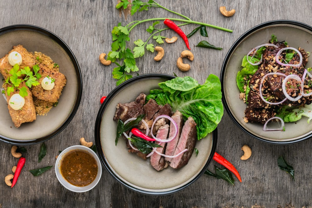 Different types of food in bowls.