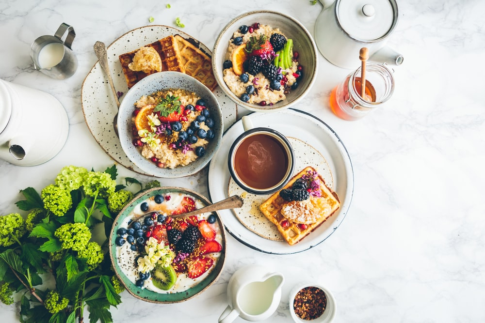 A breakfast spread.