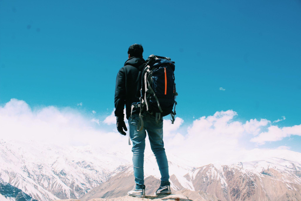 Travel blogger on mountain
