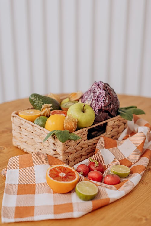 Fruits and veggies in a basket