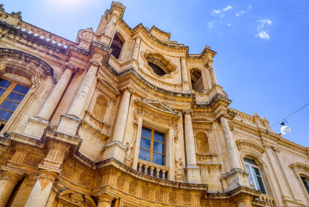 the baroque architecture and decorations of the Palazzo Nicolaci in Noto, Sicily