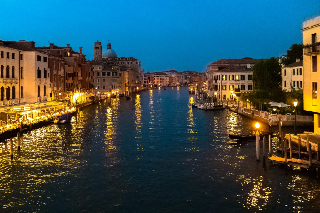 a nighttime shot of Venice