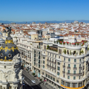 aerial view of buildings in Madrid, Spain