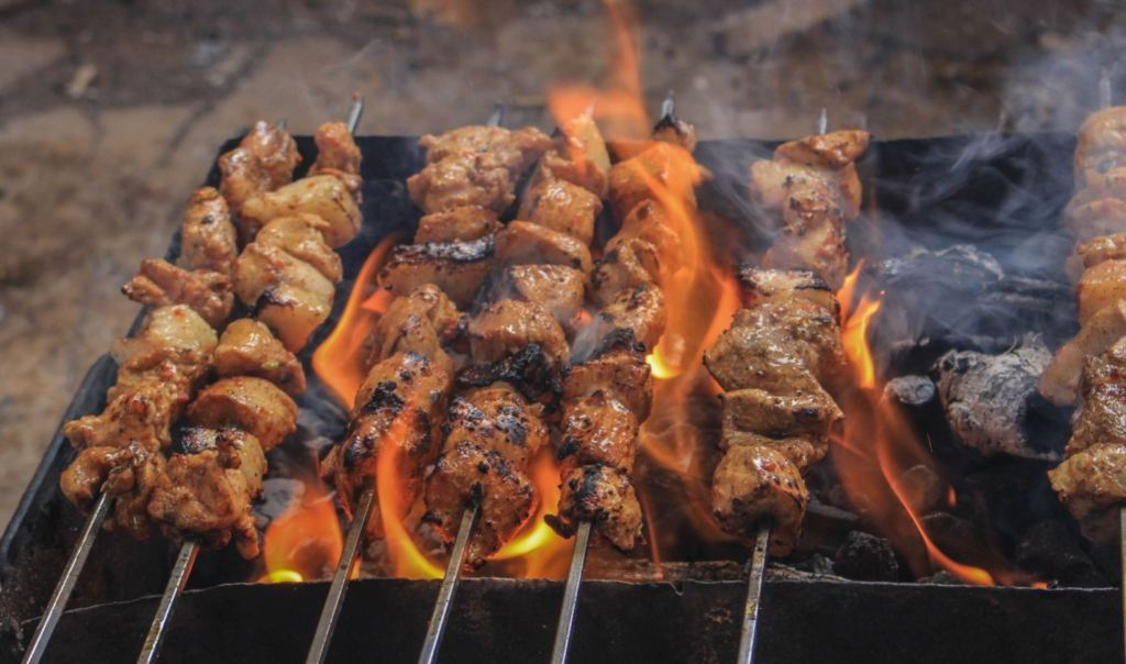 souvlaki being grilled